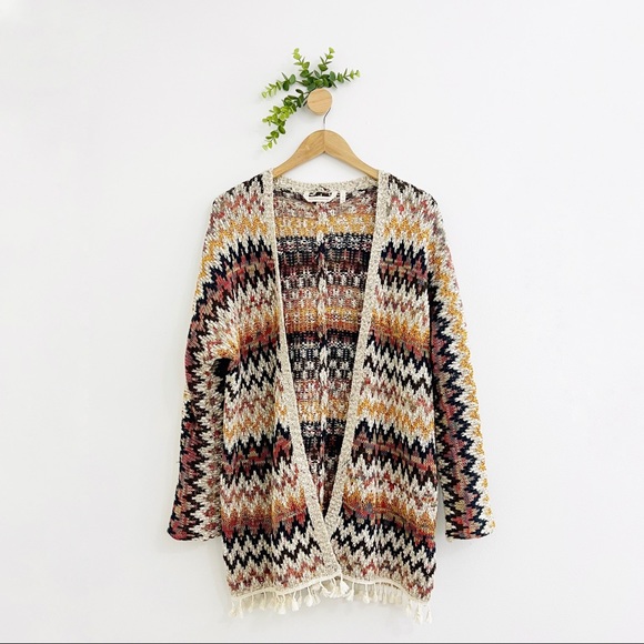 Soft Surroundings Chevron Metallic Claire Fringe Oversized Cardigan - Picture 1 of 9